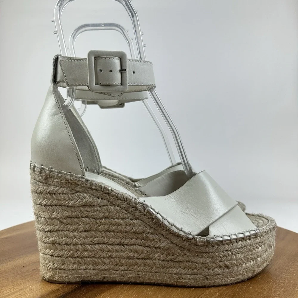 Womens Marc Fisher LTD Able Espadrille White Platform Wedge Sandals Size 9 M EUC